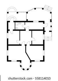 Black and White floor plan of a modern unfurnished apartment for your design. Vector blueprint suburban house. Best architectural  background.