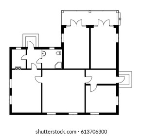 Black and White floor plan of a modern unfurnished apartment for your design. Vector blueprint suburban house. Architectural background.