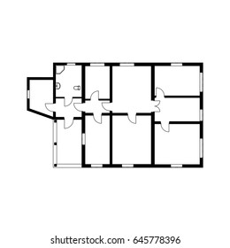 Black and White floor plan of a modern unfurnished apartment for your design. Vector blueprint suburban house. Architectural background.