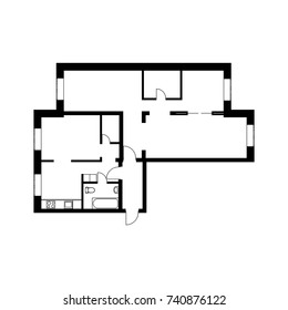 Black and White floor plan of a modern unfurnished apartment for your design. Vector blueprint suburban house. Best architectural background.