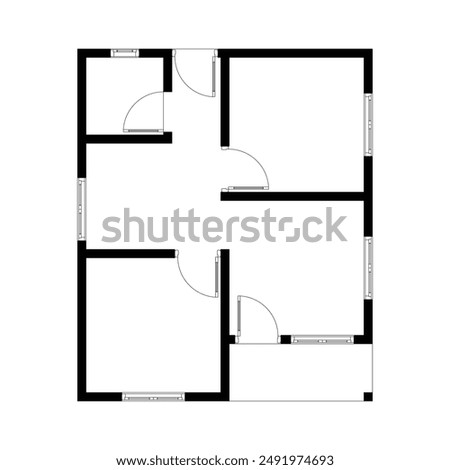 Black and White floor plan of a modern unfurnished house for your design. Suburban house vector blueprint. Architectural background