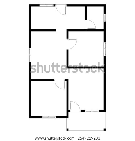 Black and White floor plan of a modern unfurnished house for your design. Suburban house vector blueprint. Architectural background.