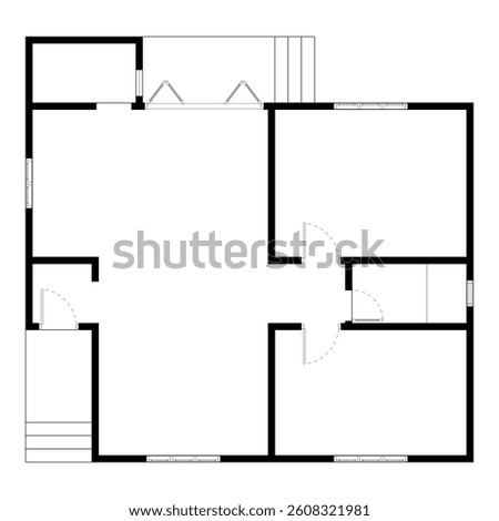Black and White floor plan of a modern unfurnished house for your design. Suburban house vector blueprint. Architectural background