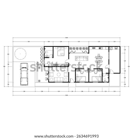 Black and White floor plan of a modern unfurnished house for your design. Suburban house vector blueprint. Architectural background.