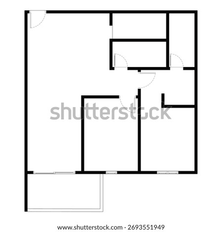 Black and White floor plan of a modern unfurnished apartment for your design. Suburban apartment vector blueprint. Architectural background.