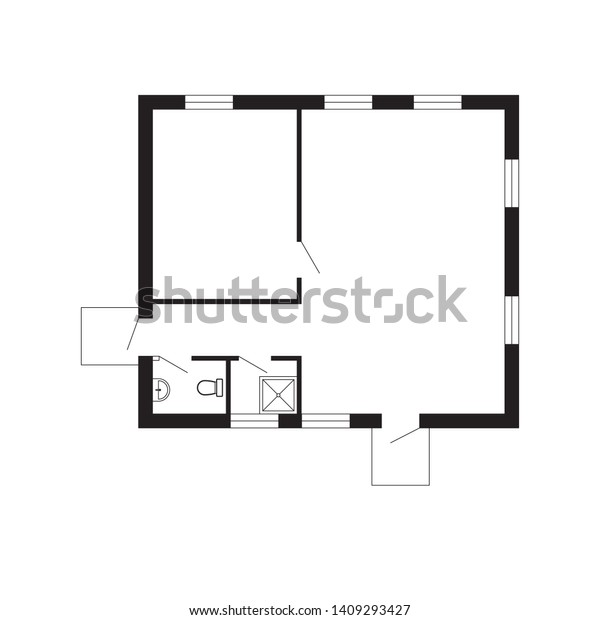 Black White Floor Plan Modern Unfurnished Stock Vector Royalty