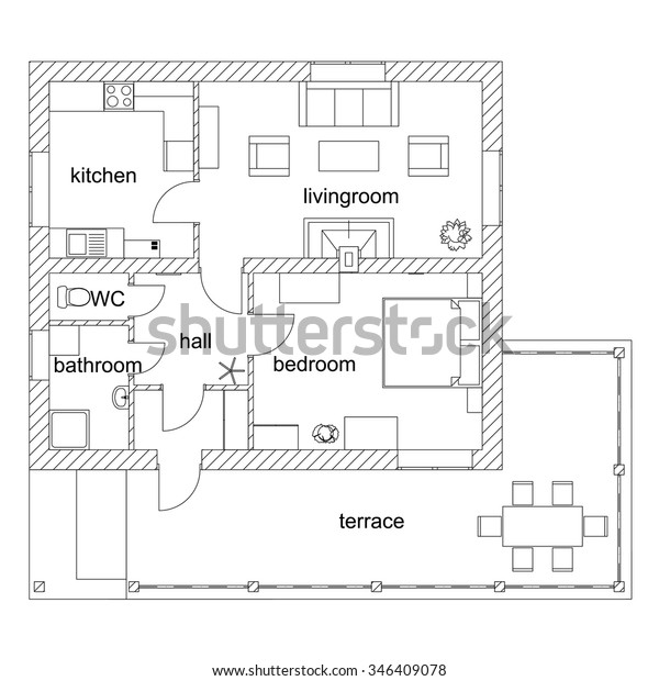 Black White Floor Plan Modern Apartment Stock Vector (Royalty Free