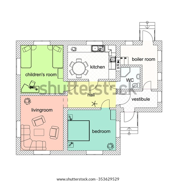 Black White Floor Plan Modern Apartment Stock Vector (Royalty Free ...