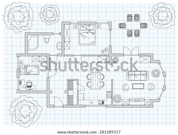 Black White Floor Plan Sketch House Stock Vector Royalty