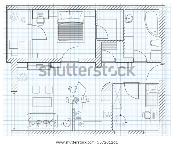 Black White Floor Plan Sketch House Stock Vector (Royalty Free) 557281261