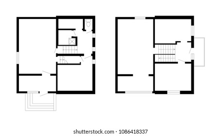Black and White floor plans of a modern apartment. House interior. Vector architectural blueprint.