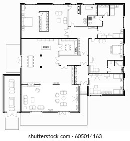 Black White Floor Plans Modern Apartment Stock Vector (Royalty Free ...