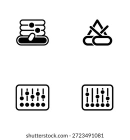 Black and white of a floppy disk, link, and equalizer bars