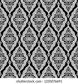 Patrón arábico floral negro y blanco, fondo vectorial, textura