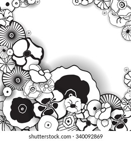 Black and White Floral Background Consisting of Stylized Poppies.