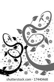 Fondo floral blanco y negro con viñas negras y grises sobre un fondo blanco