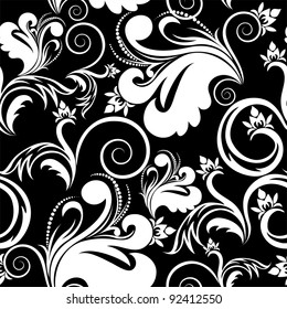 black and white floral background, which can be used as seamless