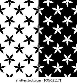 Black and white floral backgrounds. Set of seamless designs for textile and wallpapers