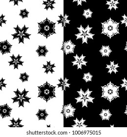 Black and white floral backgrounds. Set of seamless patterns for textile and wallpapers