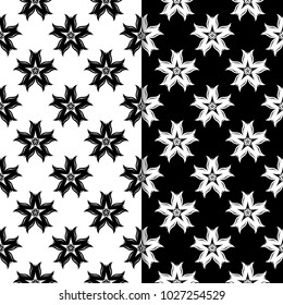 Black and white floral backgrounds. Set of monochrome seamless patterns for textile and wallpapers
