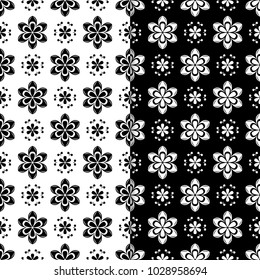 Black and white floral backgrounds. Set of seamless patterns for textile and wallpapers