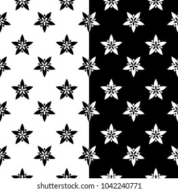 Black and white floral backgrounds. Set of seamless designs for textile and wallpapers