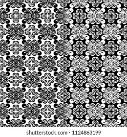 Black and white floral backgrounds. Set of seamless patterns for textile and wallpapers