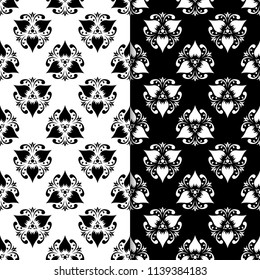 Black and white floral backgrounds. Set of seamless patterns for textile and wallpapers
