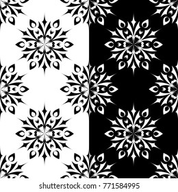 Black and white floral backgrounds. Set of monochrome seamless patterns for textile and wallpapers
