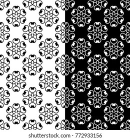 Black and white floral backgrounds. Set of seamless patterns for textile and wallpapers