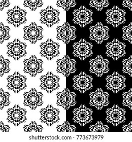 Black and white floral backgrounds. Set of seamless patterns for textile and wallpapers