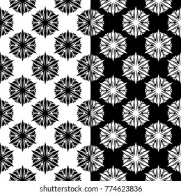 Black and white floral backgrounds. Set of seamless patterns for textile and wallpapers