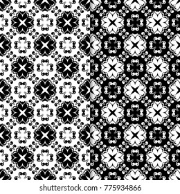 Black and white floral backgrounds. Set of seamless patterns for textile and wallpapers