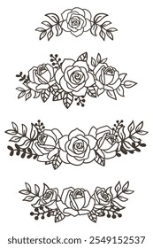 Black and White Floral Border Clipart set, Floral Arrangement Vectors - Perfect for Invitations and Decorations