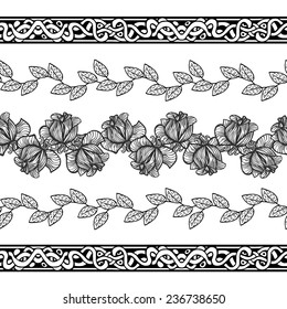 Black and white floral border ornaments vector template.