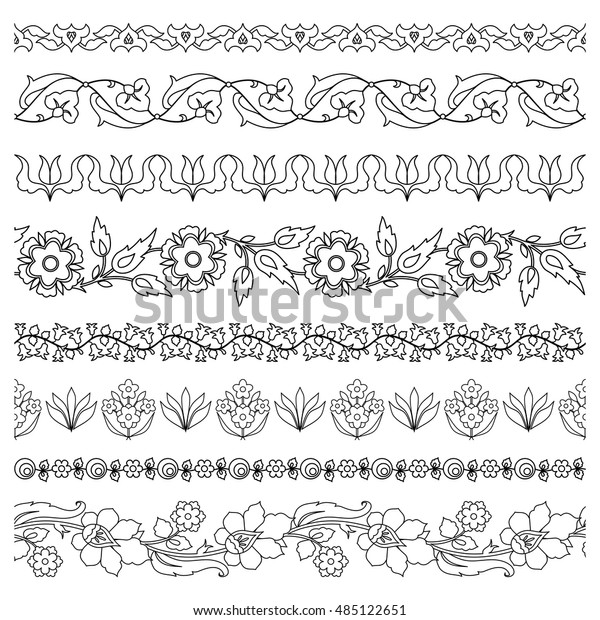 Black White Floral Borders Folk Style Stock Vector (Royalty Free ...