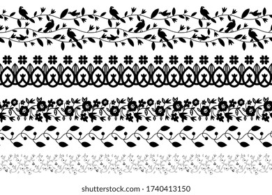 Black and white floral borders set