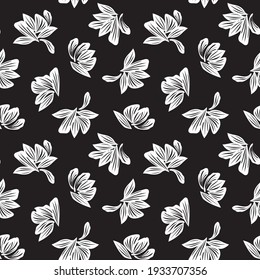 Black and white Floral botanical seamless pattern background for fashion prints, graphics, backgrounds and crafts