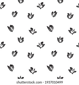 Black and white Floral botanical seamless pattern background for fashion prints, graphics, backgrounds and crafts