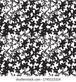 Black and White Floral brush strokes seamless pattern background for fashion prints, graphics, backgrounds and crafts