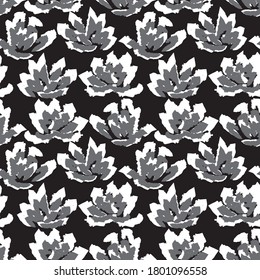 Black and White Floral brush strokes seamless pattern background for fashion prints, graphics, backgrounds and crafts