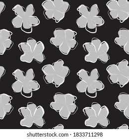 Black and White Floral brush strokes seamless pattern background for fashion prints, graphics, backgrounds and crafts