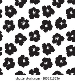 Black and White Floral brush strokes seamless pattern background for fashion prints, graphics, backgrounds and crafts