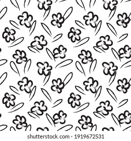 Black and White Floral brush strokes seamless pattern background for fashion prints, graphics, backgrounds and crafts