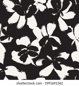 Black and White Floral brush strokes seamless pattern background for fashion prints, graphics, backgrounds and crafts