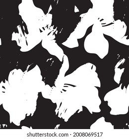 Black and White Floral brush strokes seamless pattern background for fashion prints, graphics, backgrounds and crafts
