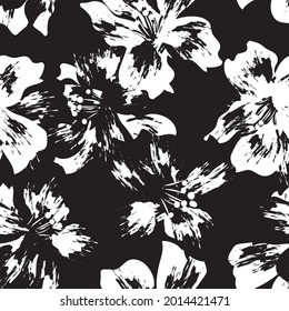 Black and White Floral brush strokes seamless pattern background for fashion prints, graphics, backgrounds and crafts