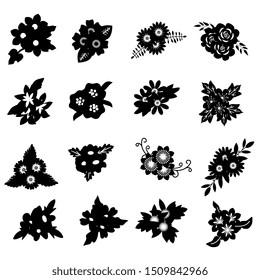 Black and white floral bunches set