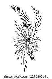 Black and white floral composition. Hand drawn vector illustration.
