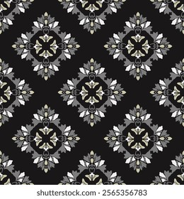 Black and white floral damask seamless vector background. baroque-style pattern. Graphic ornate pattern for wallpaper, fabric, packaging, and wrapping. Damask flower ornament.
